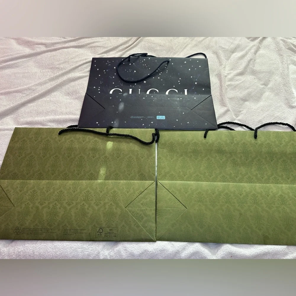3 Authentic Gucci Large Shopping Bags-Zodiac Constellation & Green Embossed Logo